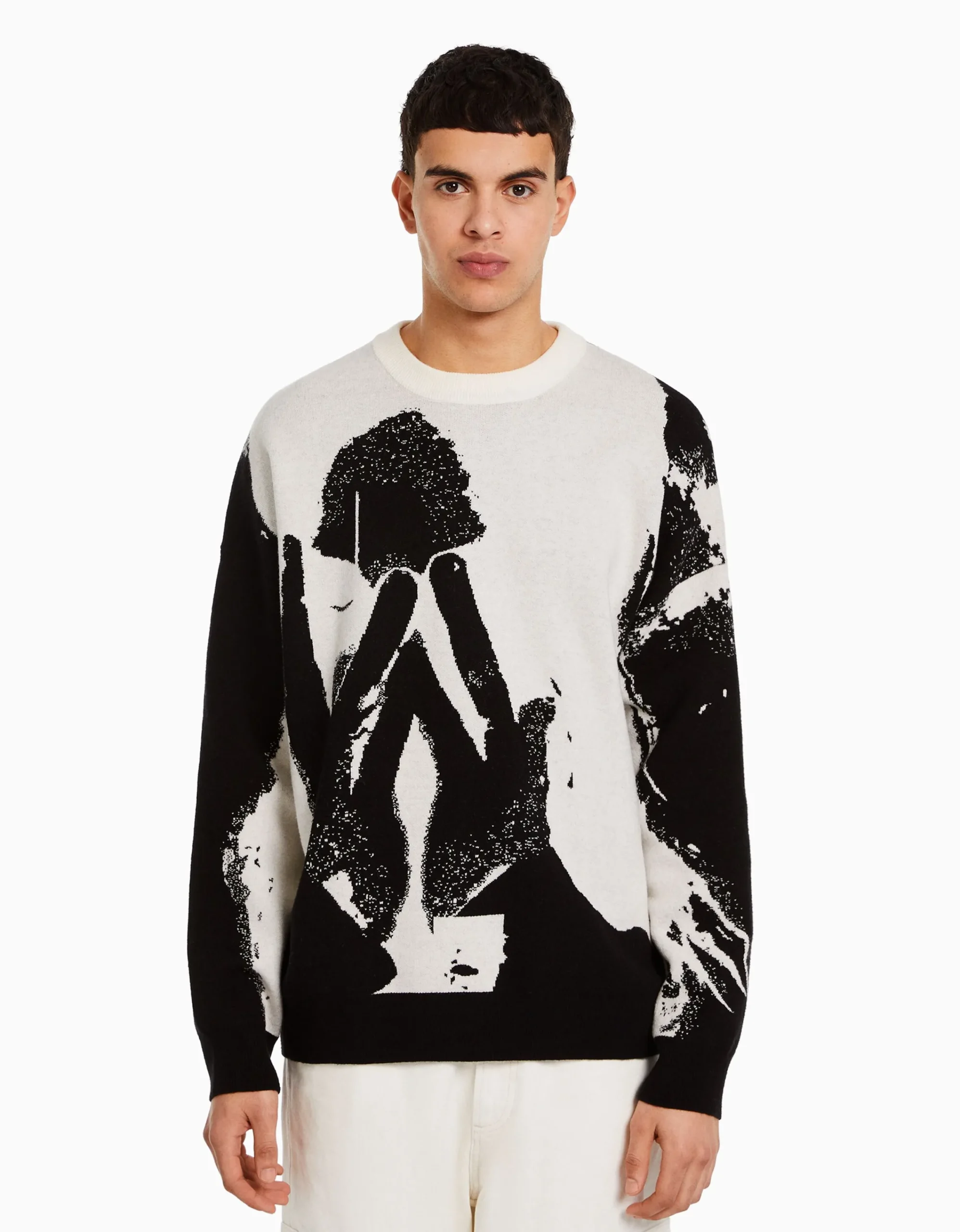 BERSHKA Jersey intarsia Negro Cheap