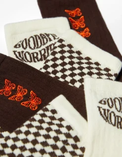 BERSHKA Pack 3 calcetines mariposa Marrón Best Sale