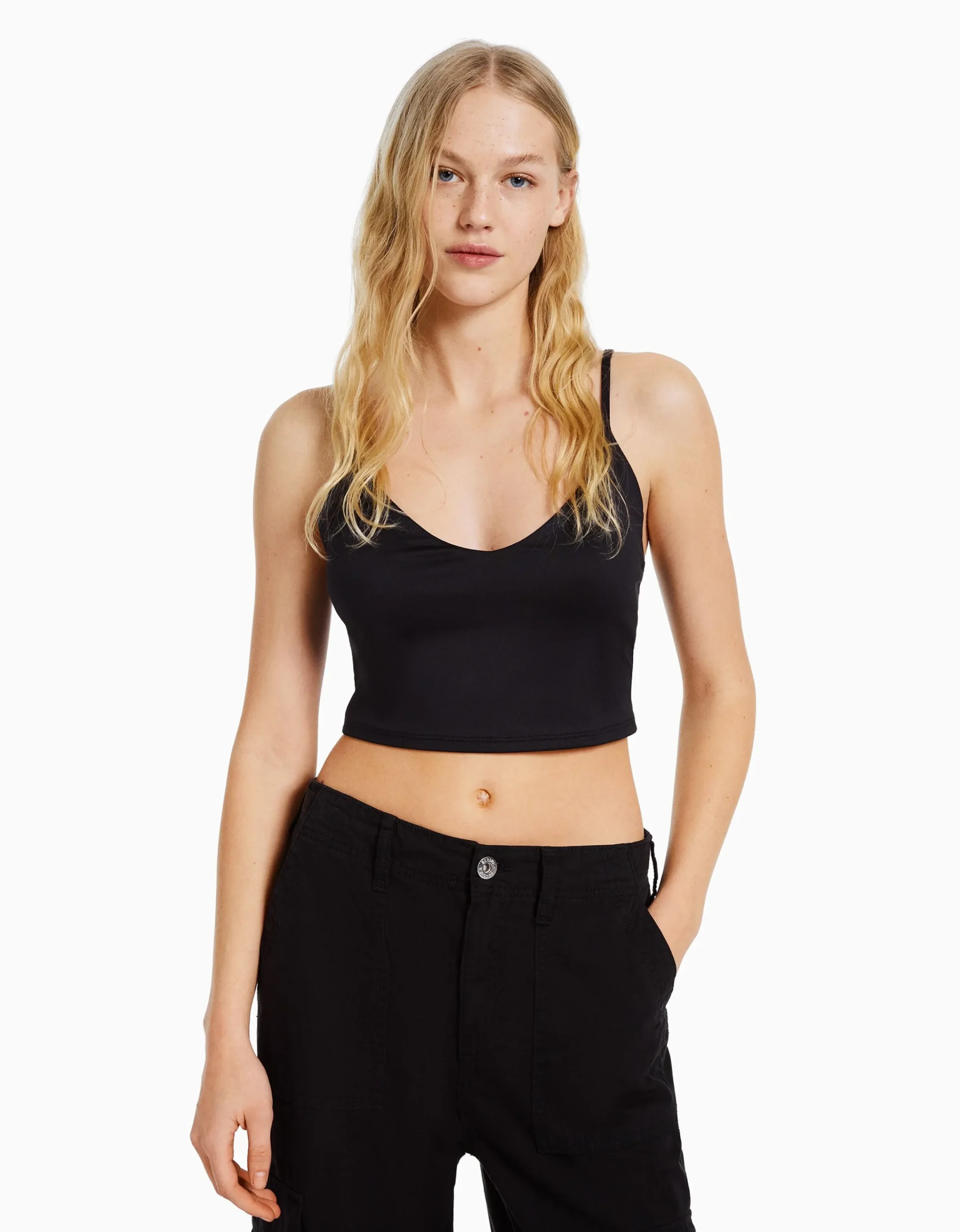 BERSHKA Pack 3 tops tirantes cropped Multicolor Clearance