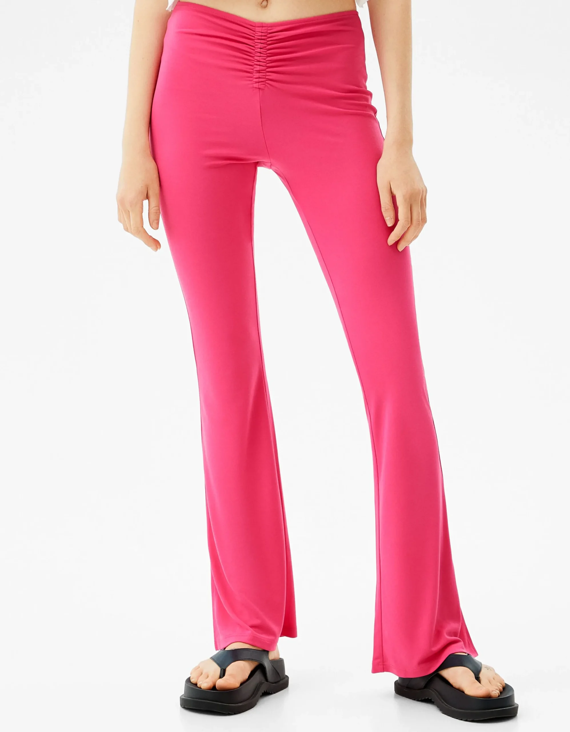 BERSHKA Pantalón flare frunce Fucsia New
