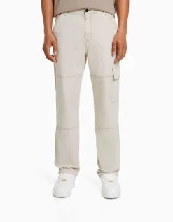 BERSHKA Pantalón wide cargo costuras contraste Azul oscuro Shop