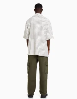BERSHKA Pantalón wide leg cargo algodón Negro New