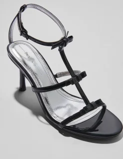 BERSHKA Sandalia tacón lazos Negro Best Sale