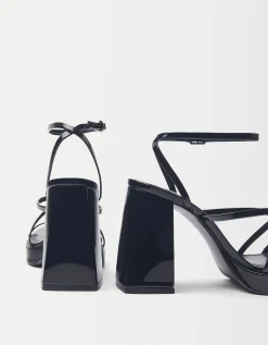 BERSHKA Sandalia tacón plataforma Negro Online