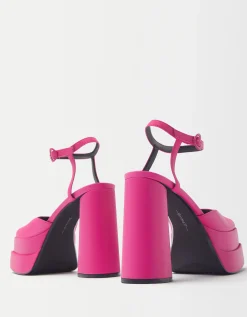 BERSHKA Sandalia tacón plataforma XL Fucsia Outlet
