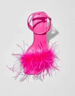 BERSHKA Sandalia tacón plumas Fucsia Online