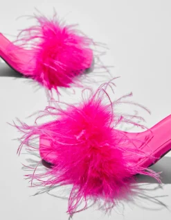 BERSHKA Sandalia tacón plumas Fucsia Clearance