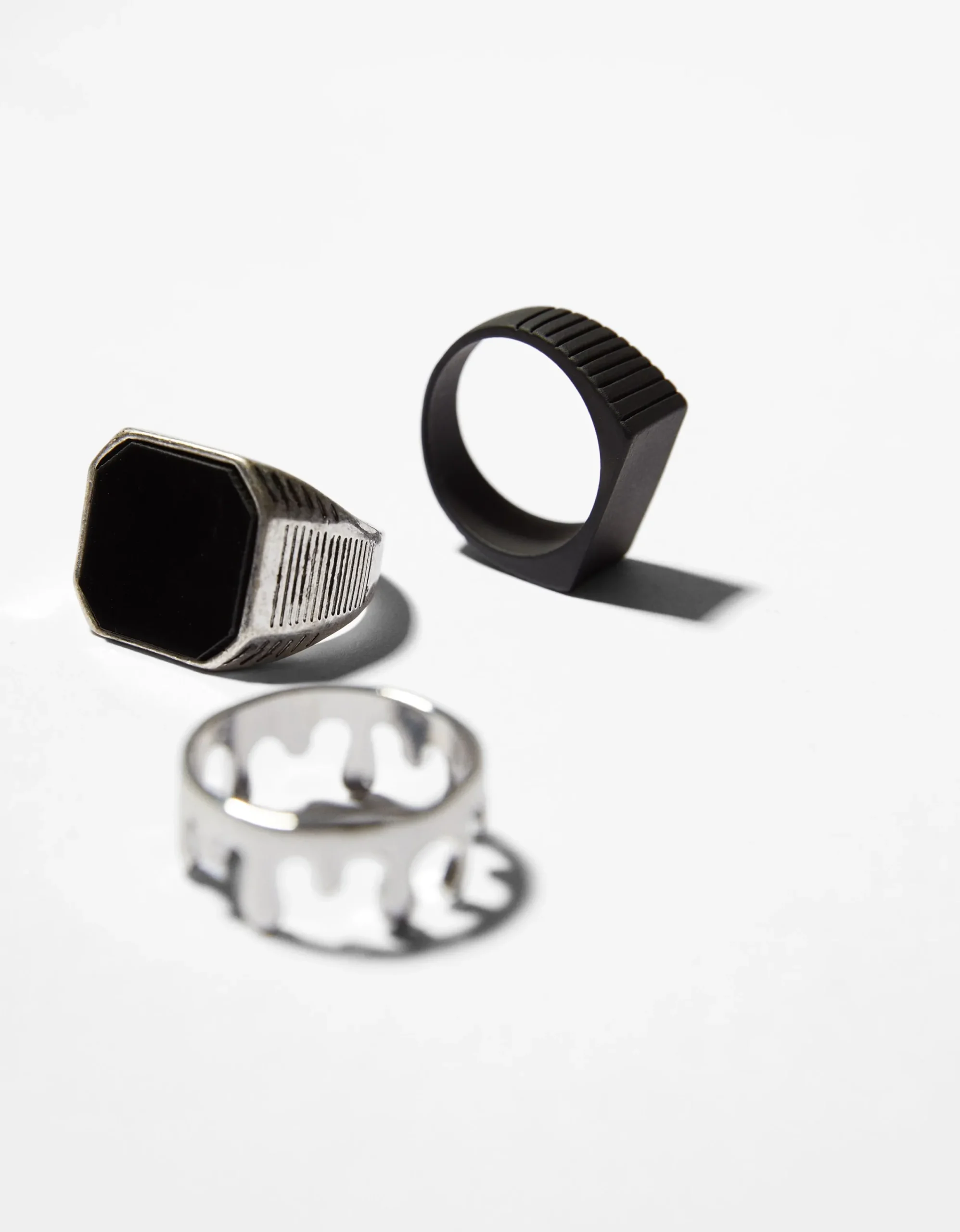 BERSHKA Set 3 anillos Plata Store