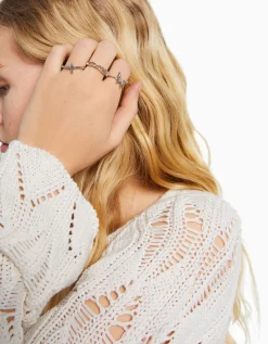 BERSHKA Set 9 anillos edgy Plata New