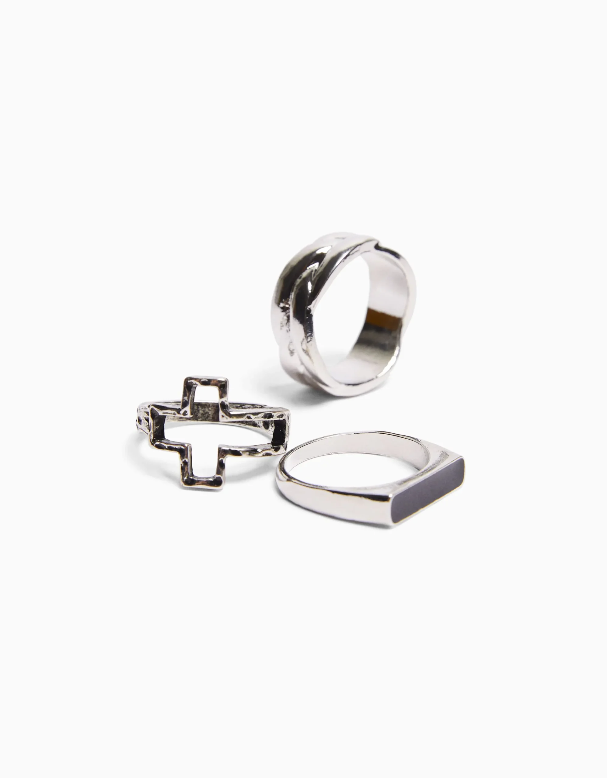 BERSHKA Set 3 anillos nudo Plata Fashion