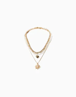 BERSHKA Set 4 collares cadena corazón Oro Store