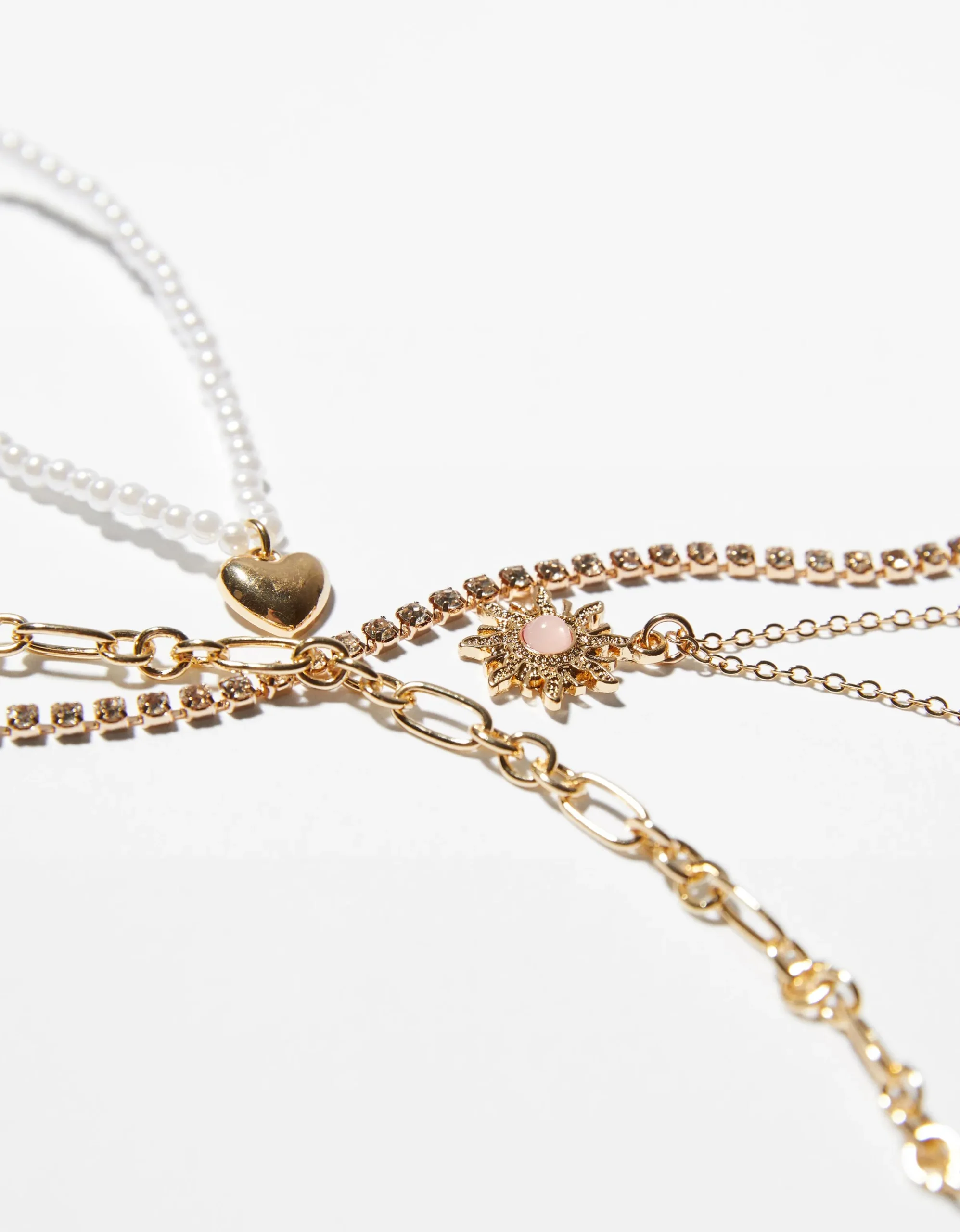BERSHKA Set 4 collares cadena corazón Oro Store