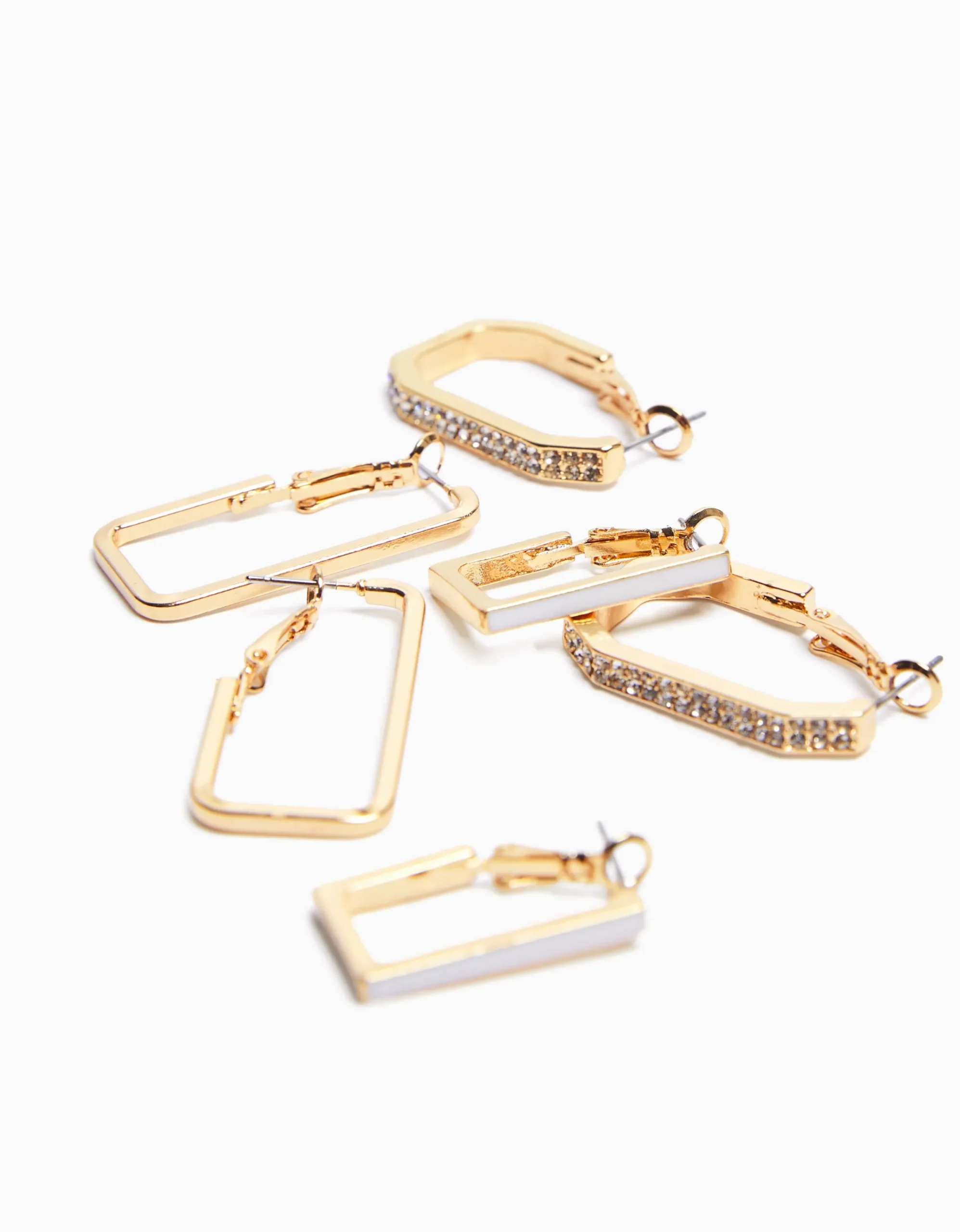 BERSHKA Set 3 pendientes aros pedrería esmalte Oro Cheap