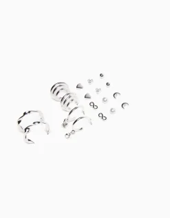 BERSHKA Set 9 pendientes minimal Plata Cheap