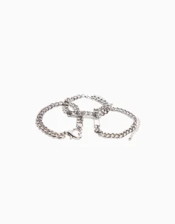 BERSHKA Set 3 pulseras cadenas Plata Best Sale