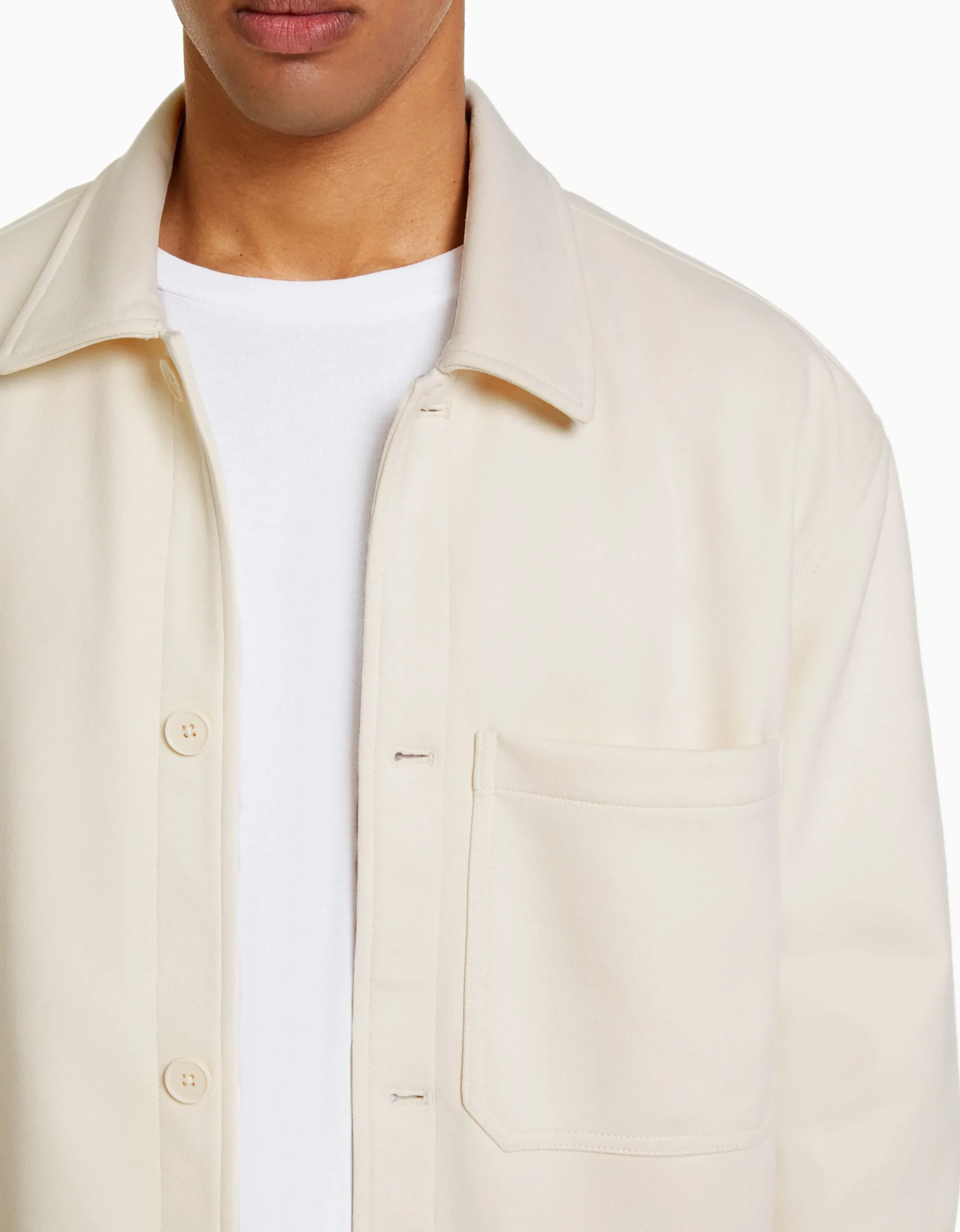 BERSHKA Sobrecamisa efecto ante Blanco Store