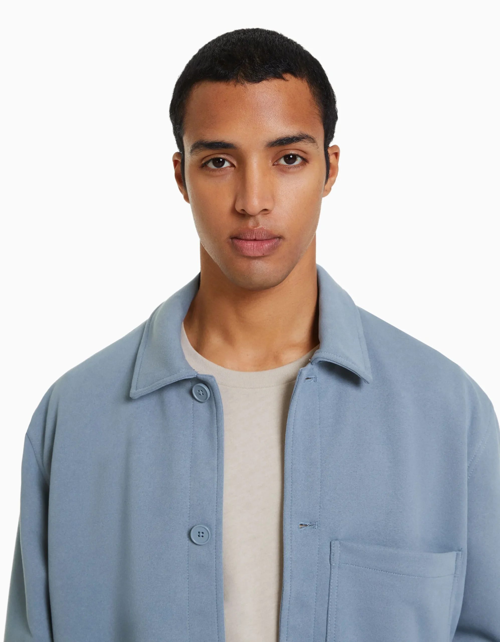 BERSHKA Sobrecamisa efecto ante Azul Best