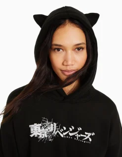 BERSHKA Sudadera capucha orejitas TOKYO REVENGERS Negro Online