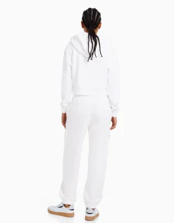 BERSHKA Sudadera cremallera capucha cropped Blanco Online