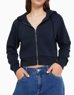 BERSHKA Sudadera cremallera capucha cropped Marino Shop