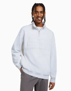 BERSHKA Sudadera cuello alto cremallera Verde Cheap