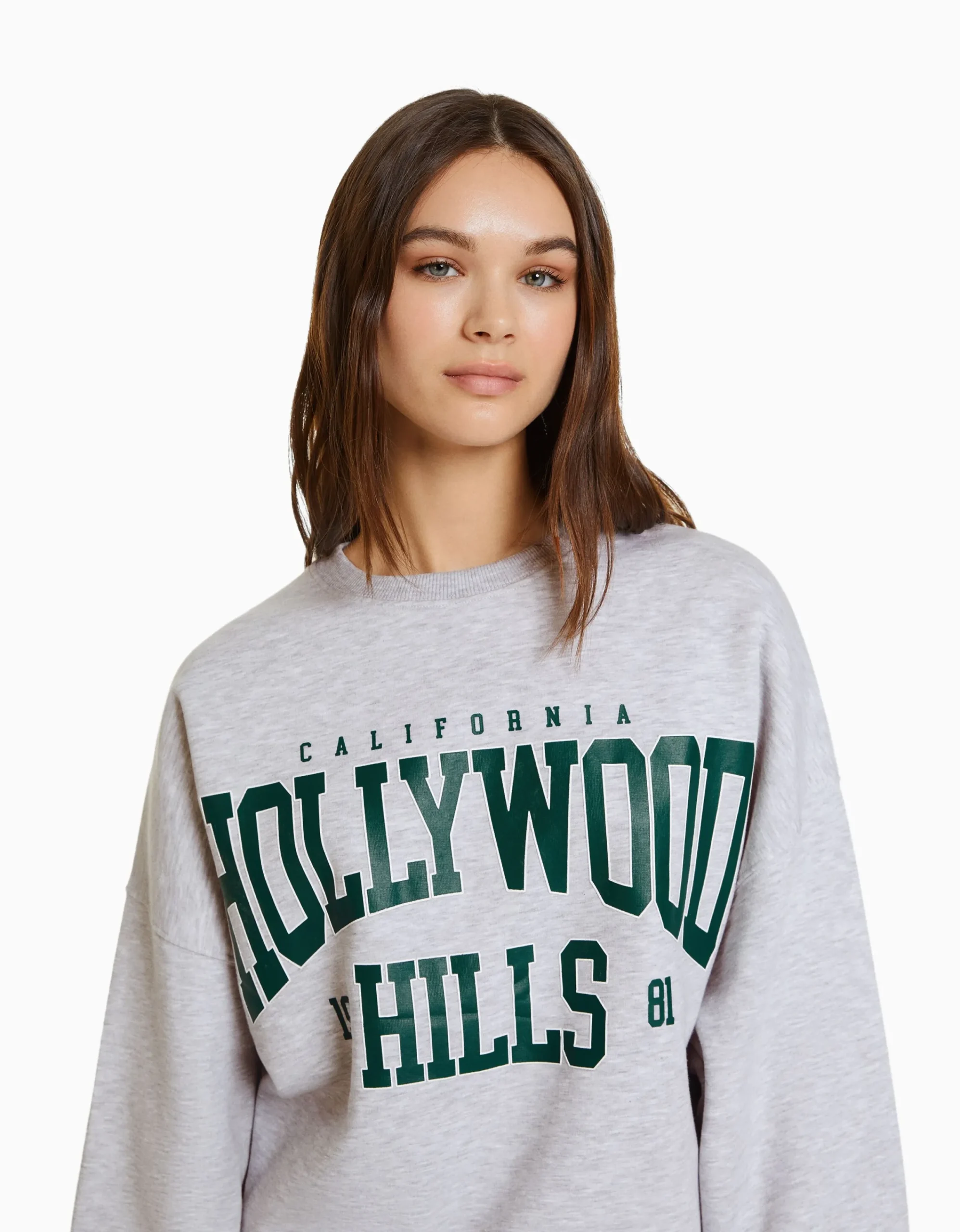 BERSHKA Sudadera oversize print Azul claro Clearance