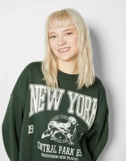 BERSHKA Sudadera oversize print Rojo Hot
