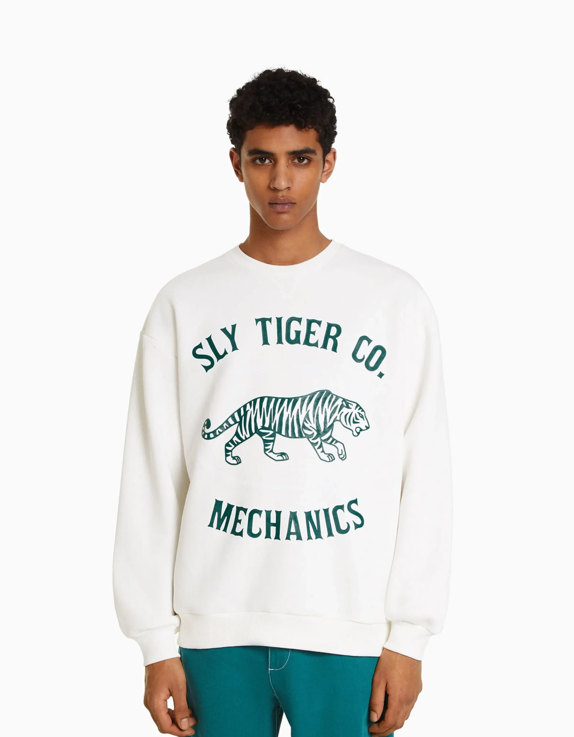 BERSHKA Sudadera print Blanco Best
