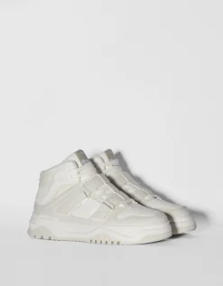 BERSHKA Zapatillas abotinadas detalle de tiras de quita y pon hombre Blanco Clearance