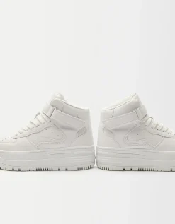 BERSHKA Zapatillas abotinadas tira Blanco New