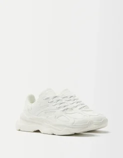 BERSHKA Zapatillas pespuntes Blanco Clearance