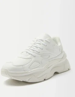 BERSHKA Zapatillas pespuntes Blanco Clearance