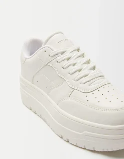 BERSHKA Zapatillas plataforma monocolor Blanco Outlet