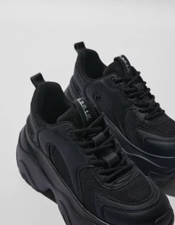 BERSHKA Zapatillas suela XL combinadas rejilla Negro Store
