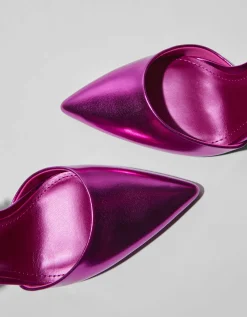 BERSHKA Zapato tacón destalonado metalizado Fucsia Cheap