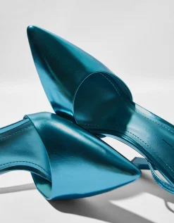 BERSHKA Zapato tacón destalonado metalizado Azul Best