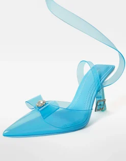 BERSHKA Zapato tacón destalonado vinilo lazo Azul Clearance